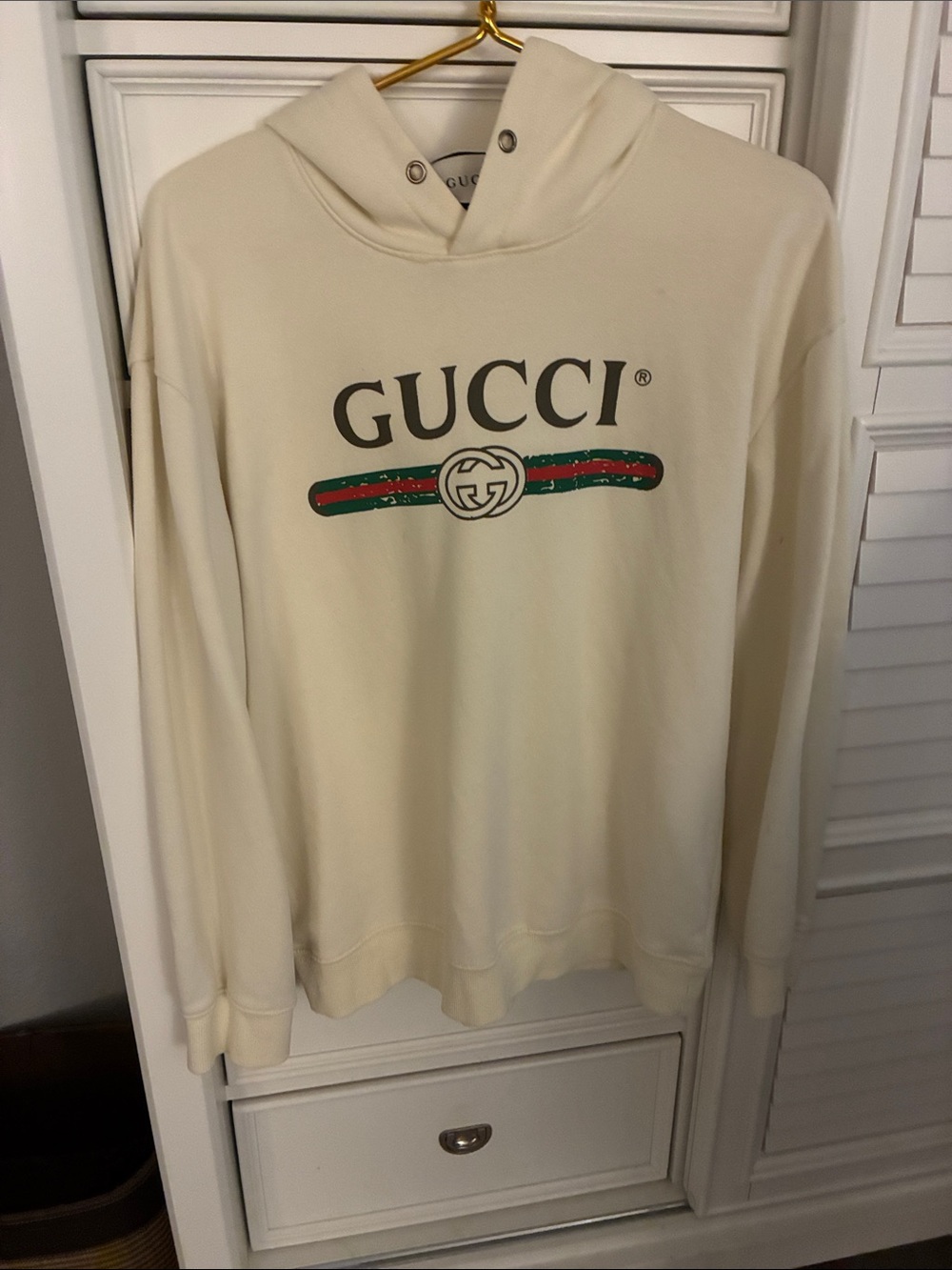 Designer Ivory Hoodie with Green and Red Web Stripe Logo